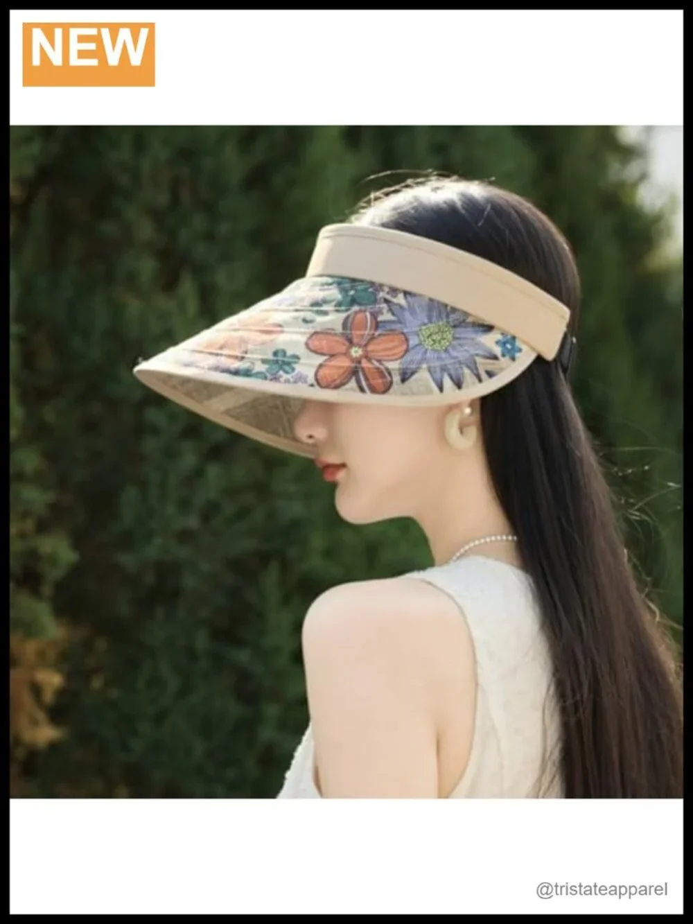 Wide Brim Sun Hat Women Floral Print UV Protection Adjustable Summer Visor